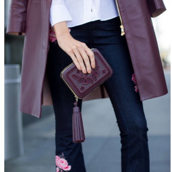 Kate spade madison avenue burgundy maroon leather jacket trench coat size 0 nwot - Picture 7 of 8